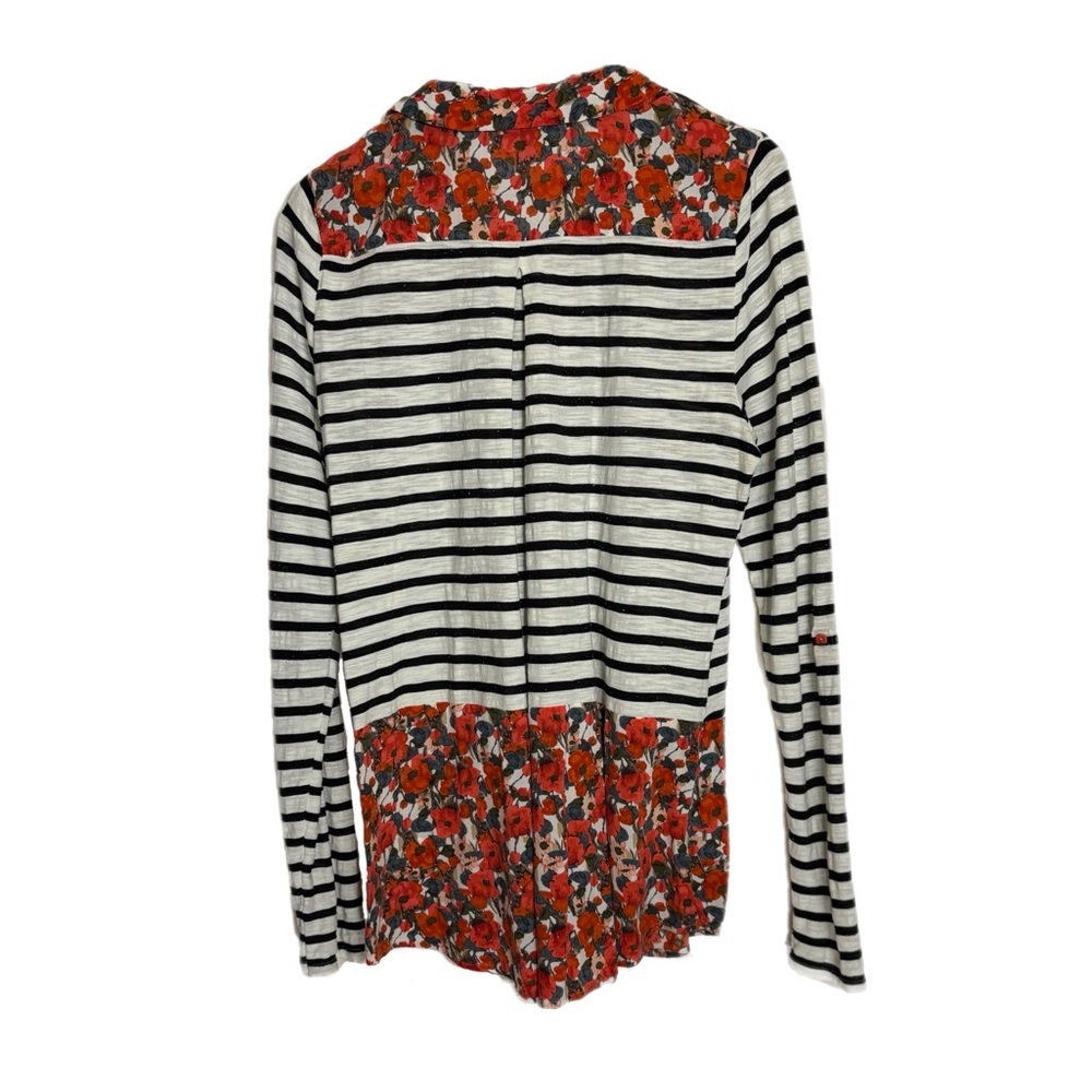 Postmark by Anthropologie b+w striped long sleeve button up w/ contrast fabric - Picture 4 of 5